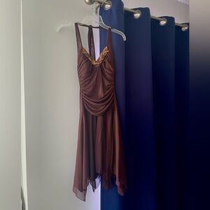 VINTAGE Y2K Chiffon Halter Dress with Handkerchief Skirt and Beaded Neckline